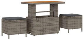 11 Darabos Kert Kanapészett Párnákkal Szürke Poli Rattan Akác, 3 Darabos Kert Étkező Szett Párnákkal Szürke Poli Rattan Akác