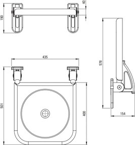 Deante Lehnen, falra szerelhető összecsukható ülés 430x500 mm, antracit, DEA-NIL_T51A