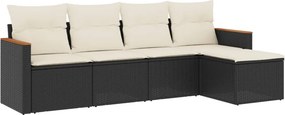 vidaXL 5 részes fekete polyrattan kerti kanapészett párnákkal