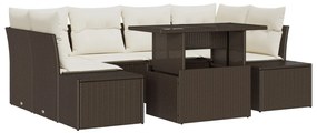 7 Darabos Kerti Sofasor Párnákkal Barna Poli Rattan
