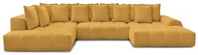 Mustársárga zsenília kinyitható-tárolóhelyes sarokkanapé (bal oldali-U alakú) Everest – Bobochic Paris