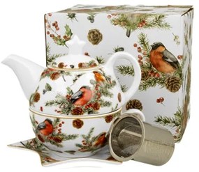 Porcelán egyszemélyes teázó szett 300ml, dobozban, Christmas Birds