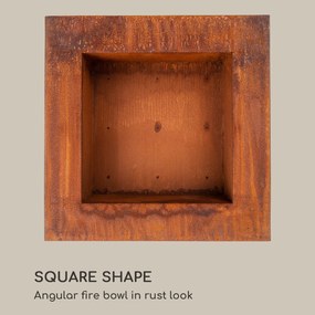 Desert Rust Square L, tűzrakóhely, virágcserép, acél, 60 × 60 cm, rozsdás megjelenésű