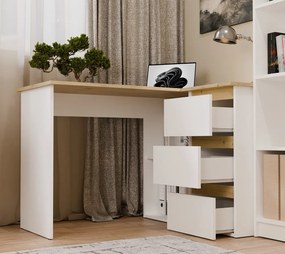 NICEA íróasztal 120x48.5x75 cm, jobbos, tölgy-fehér