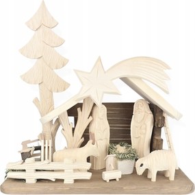 Nagy Fa Karácsonyi Kézzel Faragott Betlehem Karácsony 34x36 cm