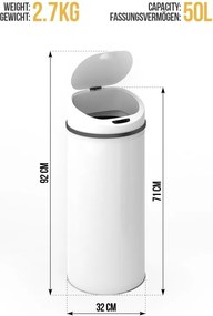 Érintésmentes hulladékgyűjtő szenzorral 50 L fehér