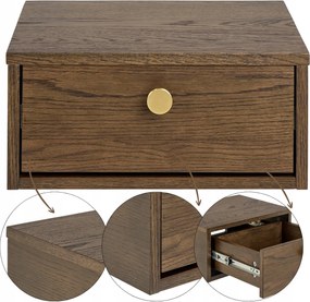 Falra Akasztható Éjjeliszekrény Fiókkal barna éjjeli asztal hálószobába