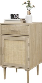 HOMCOM Éjjeliszekrény Woven Rattan Ajtóval, Polccal és 1 Fiókkal - Bohém Stílus - 40 x 40 x 68,5 cm Természetes | Aosom