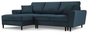 Sötétkék kordbársony kinyitható tárolóhelyes sarokkanapé (bal oldali-heverő résszel) Kyoto – Cosmopolitan Design