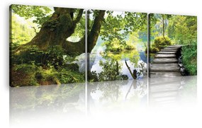 Vászonkép 3 darabos, Erdő folyóval, 3 db 25x25 cm méret