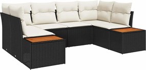 vidaXL Kerti Kanapé Szett párnával 6 pcs Fekete és Krém Polyrattan