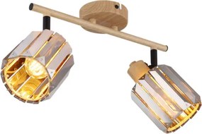 Globo 80040246 Fali spotlámpa, fém fa megjelenésű, füstszínű K5 kristályok, HxSzxM: 330x90x150mm, 2x E14 40W 230V izzók nélkül