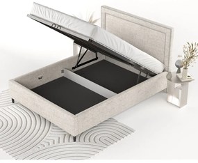 Krémszínű kárpitozott ágyneműtartós franciaágy ágyráccsal 140x200 cm Baleine – Maison de Rêve