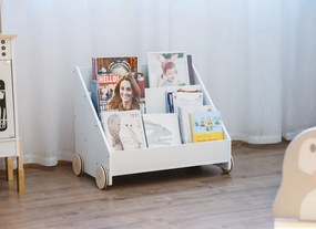 Gyerek könyvespolc kerekekkel, fehér, BERUS