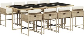 vidaXL 9 részes bézs polyrattan kerti étkezőgarnitúra párnákkal