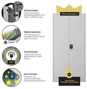 Fém iratszekrény JAN, 900 x 1850 x 400 mm, szürke