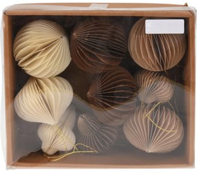 Ornaments papír díszek készlet bézs, 8 cm, 9 db