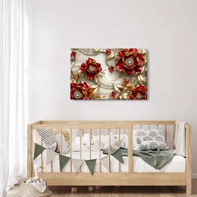 Kép - 3D piros-arany virágok (90x60 cm)