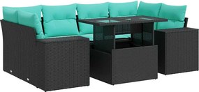 vidaXL 7 részes fekete polyrattan akácfa kerti ülőgarnitúra párnával