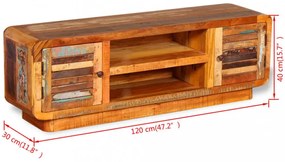 tömör újrahasznosított fa TV-szekrény 120 x 30 x 40 cm