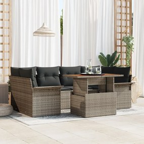 Kerti Kanapé Szett 7 darab Szürke Rattan Kerti Kanapé Szett