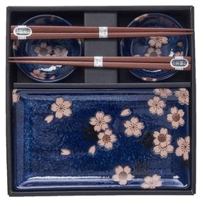 Sakura hatrészes kék kerámia étkészlet sushihoz - MIJ