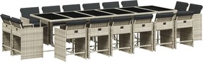 vidaXL 17 részes szürke polyrattan kerti étkezőgarnitúra párnákkal