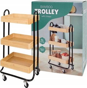 Bambusz Konyhai Fürdőszobai Polc Gurulós Kocsi 3 Polc A Fürdőszobába