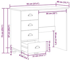 Íróasztal ASKIM&quot; Fiókokkal Fehér 95x40x75 cm Tömbfa Fenyő&quot;