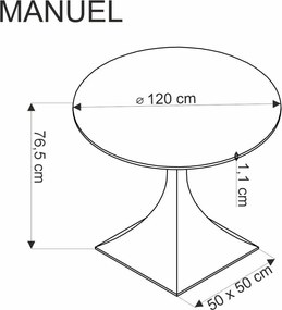 Manuel kerek étkezőasztal – fekete márvány / fekete