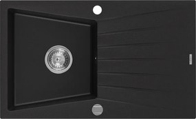 Mexen Cesar 1 rekeszes gránit mosogató lefolyóval 775 x 470 mm, fekete, króm szifon - 6514771010-77