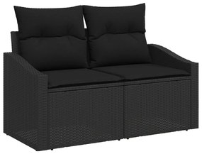 11 részes kerti kanapé szett párnákkal, fekete poli rattan akáccal, 2 személyes kerti kanapé tárolóval és párnákkal, fekete poli rattan, 3 részes kerti étkező szett párnákkal, fekete poli rattan akáccal