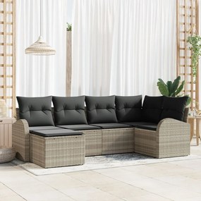 6 db Kert Kanapé Szett Párnákkal Világosszürke Poli Rattan