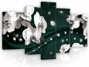 Vászonkép 5 Részes Virágok Orchidea Zöld Gyémántok Absztrakt 170x100