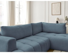 Kék kinyitható-tárolóhelyes sarokkanapé (jobb oldali-L alakú) Fuji – Bobochic Paris
