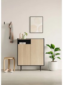 Fekete-natúr színű cipőtartó tölgyfa dekorral Sienna – TemaHome