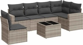 vidaXL 7 részes világosszürke polyrattan kerti ülőgarnitúra párnákkal