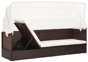 Barna polyrattan kerti kanapé napellenzővel