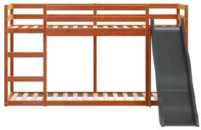 barna tömör fenyő emeletes ágy csúszdával és létrával 90x200 cm