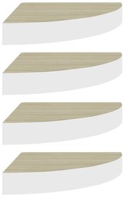 4 db tölgyszínű és fehér MDF fali sarokpolc 35 x 35 x 3,8 cm
