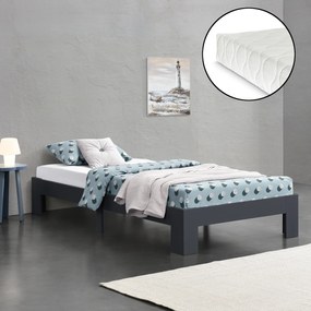 [en.casa] Fa ágykeret Raisio 120 x 200 cm dupla ágy 150 Kg fenyőfa/forgácslap matt sötétszürke ágyráccsal és matraccal