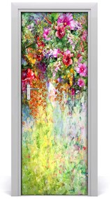 Ajtó tapéta színes virágok 95x205 cm