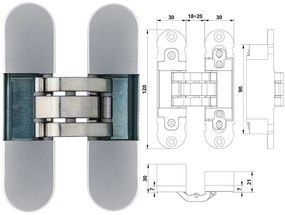 Otlav pánt rejtett IN300 3D 30x120mm horg.