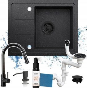 Gránit Mosogatótál Szett, Egymedencés, Csepegtetővel, Pöttyös, Kicsi, 55x44 CM