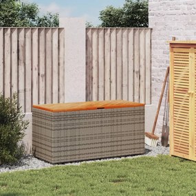 Szürke polyrattan és akácfa kerti tárolóláda 110 x 50 x 54 cm