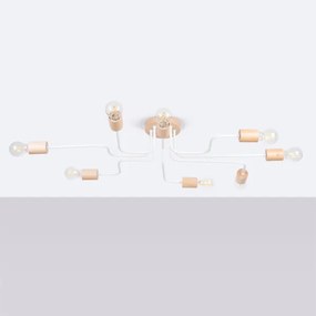 Sollux SL.1667 - Felületre szerelhető csillár TIMBO 8xE27/15W/230V fehér/bézs/bükkfa