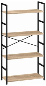 Nyitott könyvespolc, tároló állvány fém lábakkal | 4 szintes aranytölgy | 59x112cm Intenso