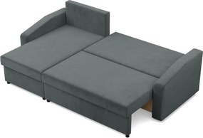 Zeus sarokkanapé, 2 ágyneműtartóval, döntött kartámasz, bársony, univerzális oldal, bonell töltet, szürke