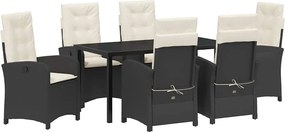 vidaXL Kert étkező szett párnával 7 pcs Fekete polirattan