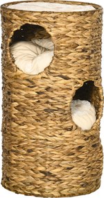 PawHut Kaparófa, 73 cm Magas Macska Torony 3 Búvóhellyel, Kaparófa Párnával, Vízi Hínárból Készült Macska Torony 3,5 kg-ig, Világos Barna | Aosom